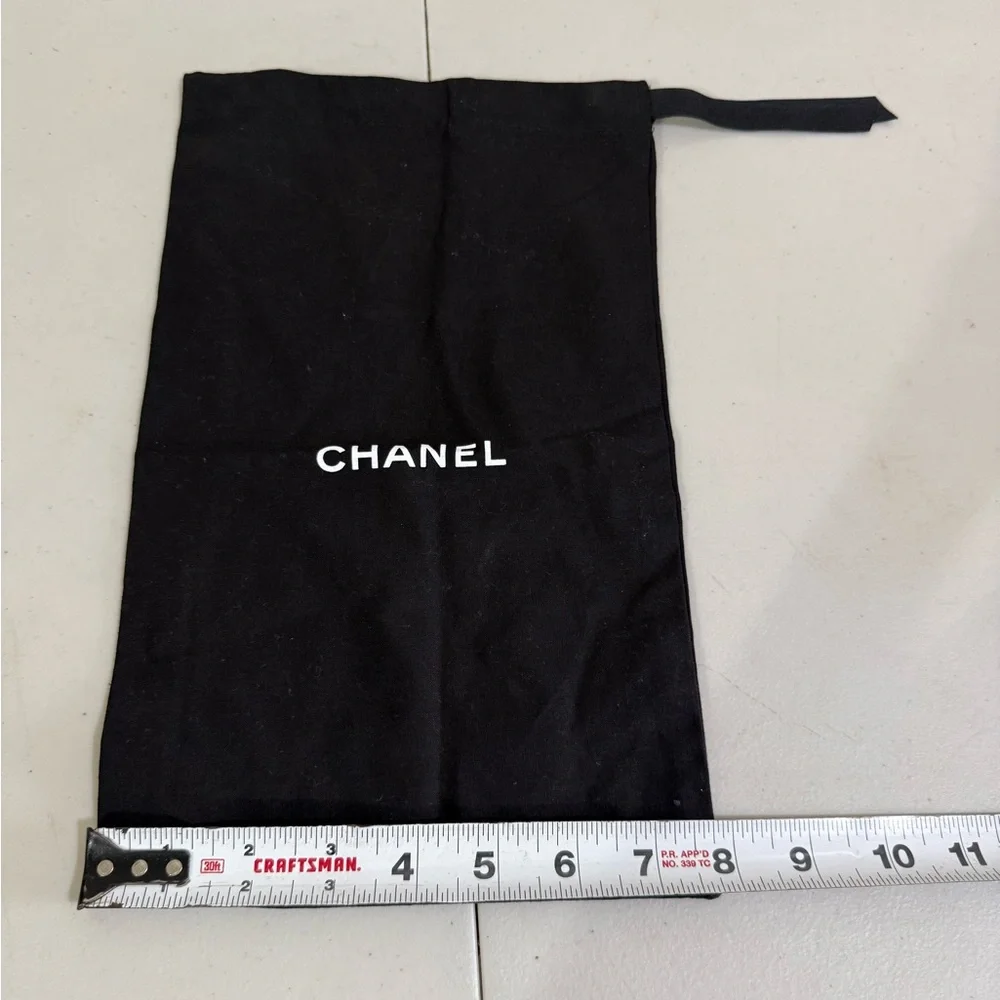 CHANEL Black and White Logo Drawstring Dust Bag